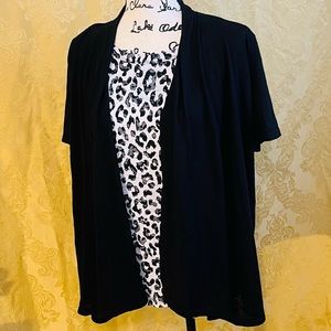 White Stag | White Leopard Print with Short Sleeve Open Cardigan | Size XL